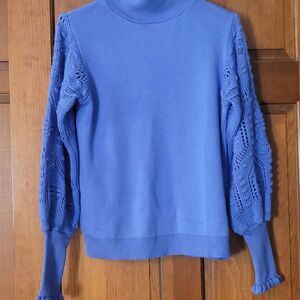 Women's Size Medium AQE Fashion Sweater Knitted Sleeves Mock Blue
